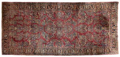 Appraisal: Sarouk gallery rug repeating floral designs on burgundy field Royal