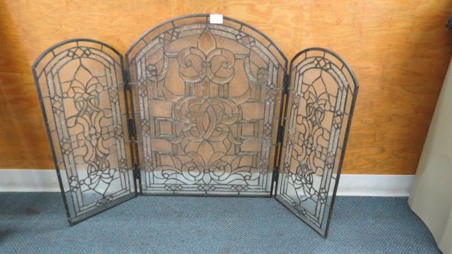 Appraisal: Leaded Glass Fire Screen tall wide