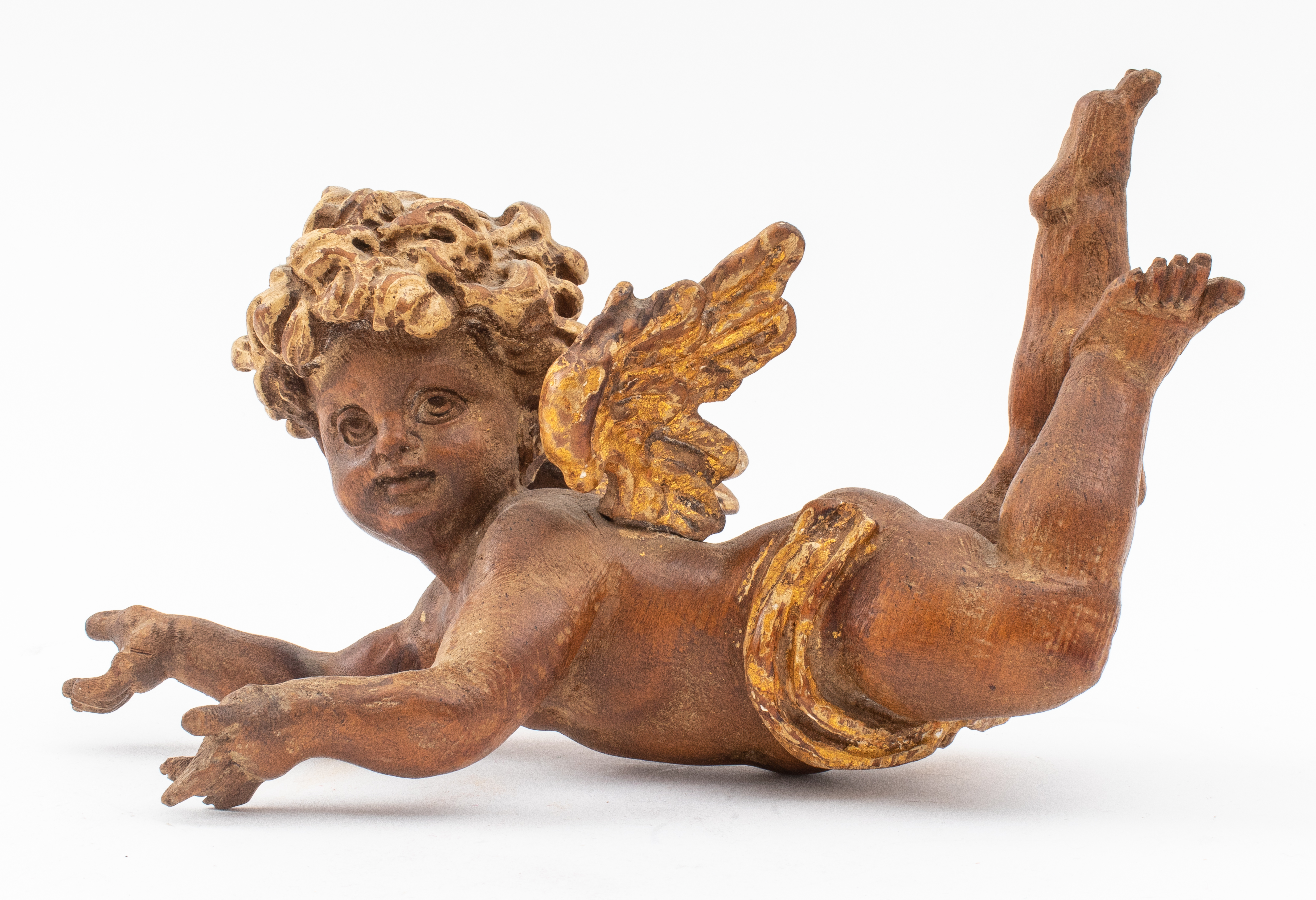 Appraisal: CONTINENTAL SCHOOL CARVED GILT WOOD PUTTI Continental School carved hardwood