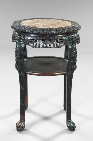 Appraisal: Chinese Carved and Ebonized Hardwood Tiered Marble-Top Table first quarter