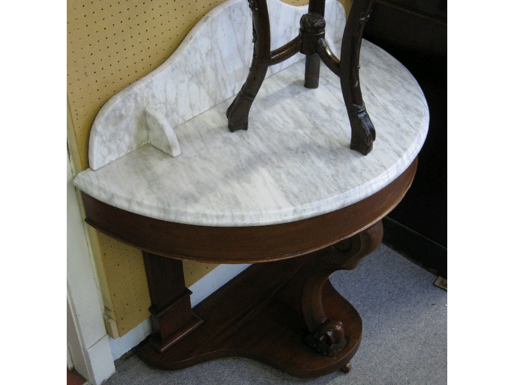 Appraisal: Mahogany demi line washstand upon cabriole front leg and platform