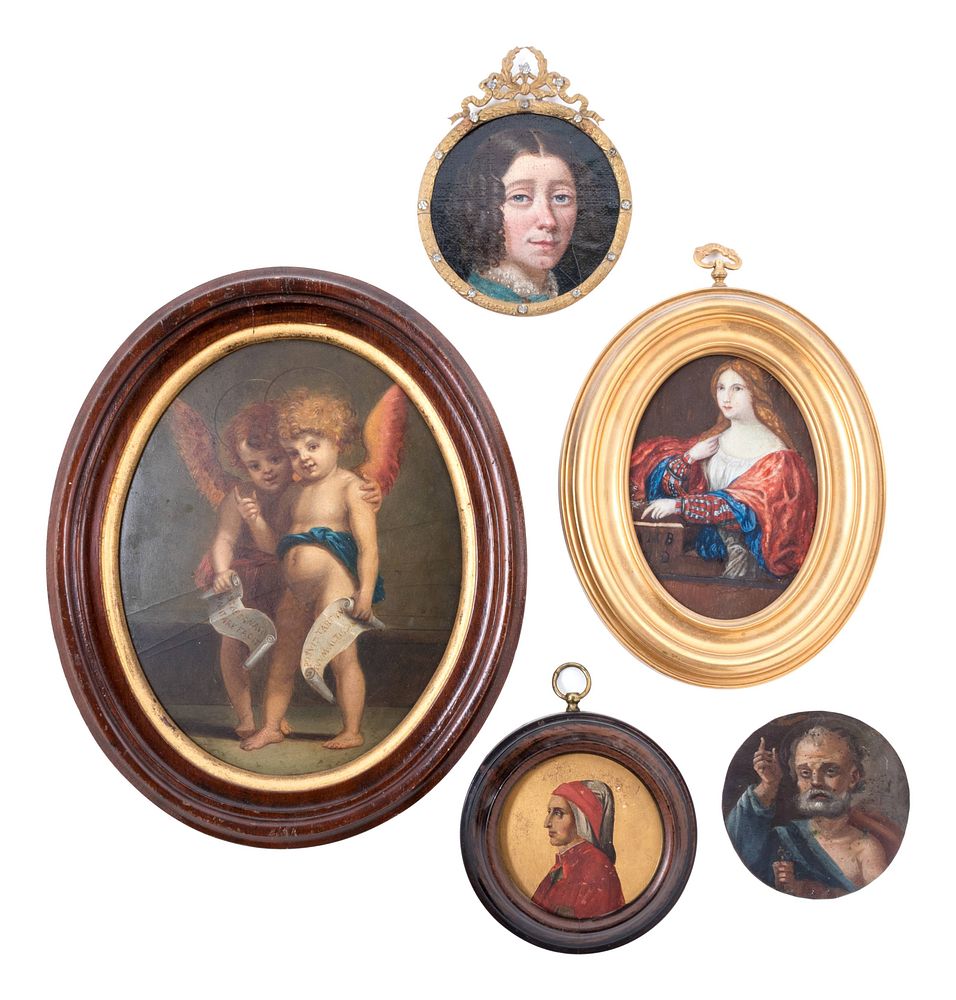 Appraisal: Five Continental Figural Paintings Five Continental Figural Paintings th and