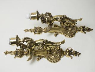 Appraisal: Pair Brass Winged Angel Sconces H