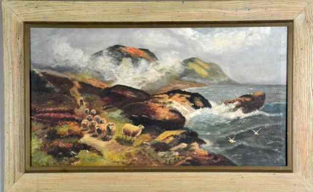 Appraisal: Signed V Bell Oil On CanvasDepicting a shepherd with sheep