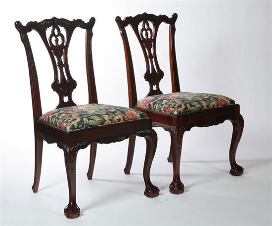 Appraisal: PAIR OF CHIPPENDALE-STYLE SIDE CHAIRS American or English th century