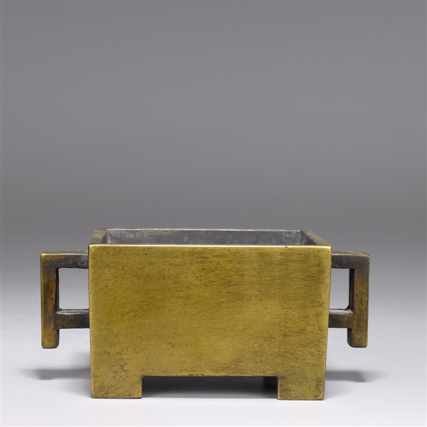 Appraisal: Chinese bronze incense burner rectangular form with square handles and