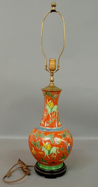 Appraisal: - Large Chinese porcelain table lamp with figures on horseback