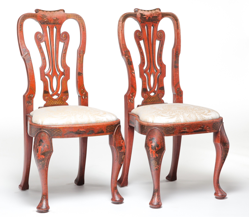 Appraisal: PAIR OF QUEEN ANNE STYLE CHINOISERIE SIDE CHAIRS English late