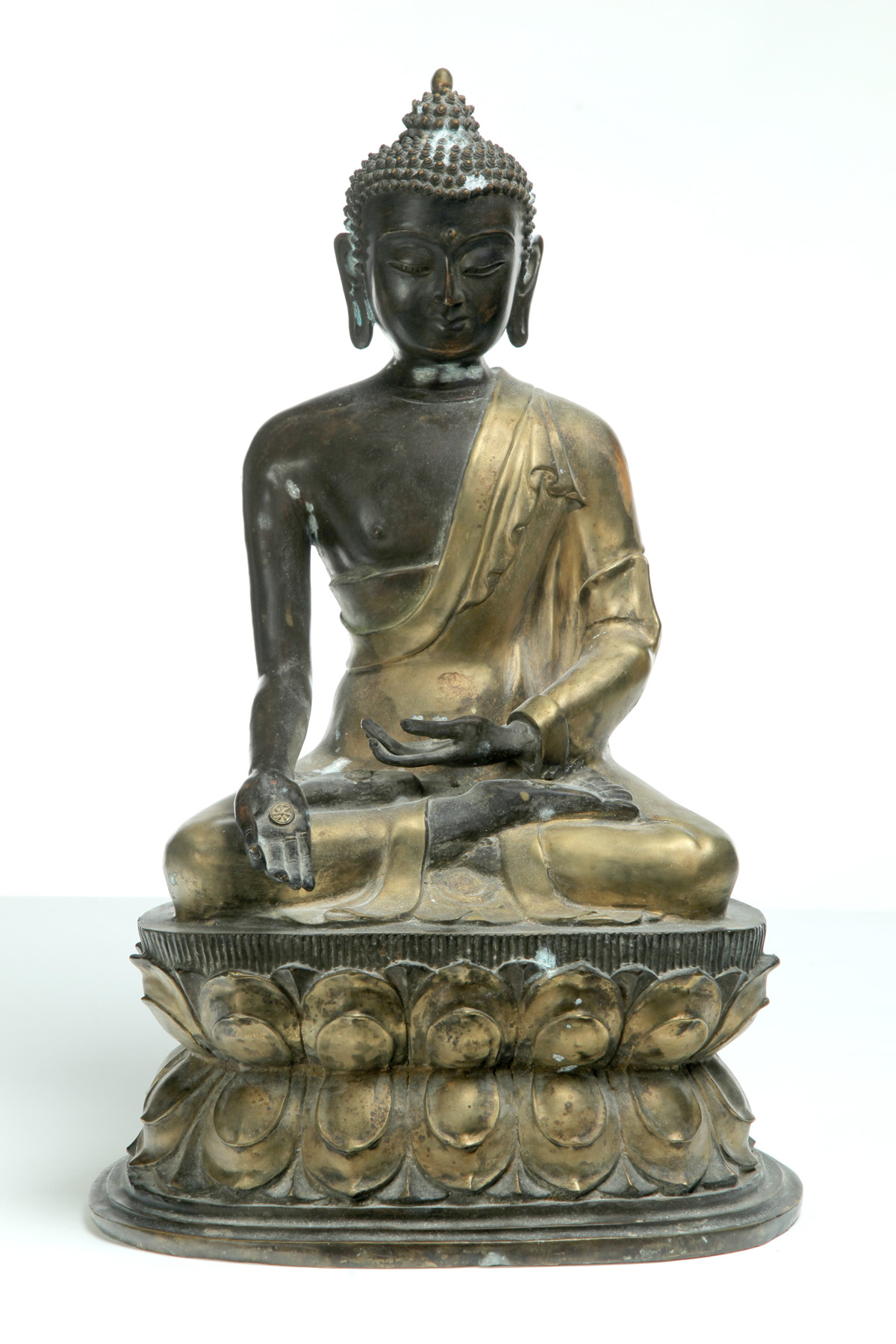 Appraisal: ASIAN BRONZE BUDDHA Early th century Buddha seated on a