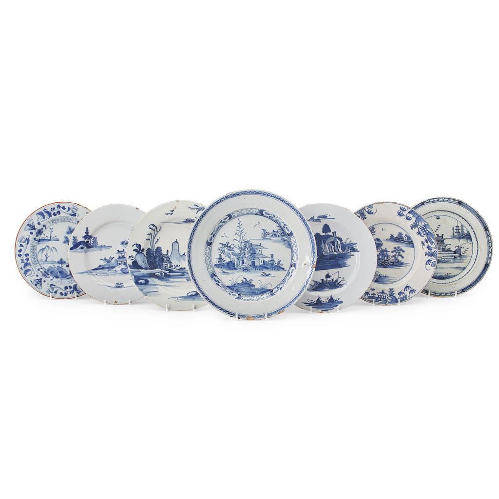 Appraisal: GROUP OF SEVEN DELFTWARE BLUE AND WHITE PLATES TH EARLY