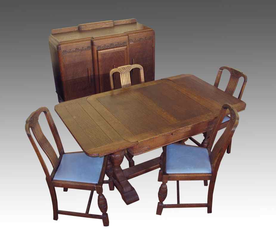 Appraisal: ENGLISH OAK DECO DINING SET piece set to include draw