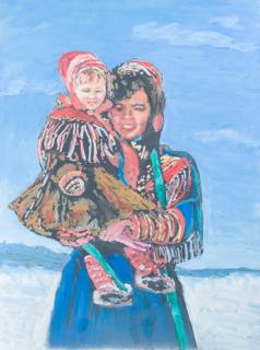 Appraisal: E Metzger Lapland Scandinavian Portrait Oil Evelyn Metzger American -