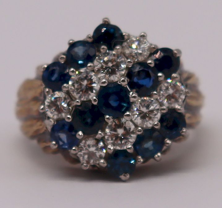 Appraisal: JEWELRY Signed ct Gold Diamond and Sapphire Ring Vintage signed