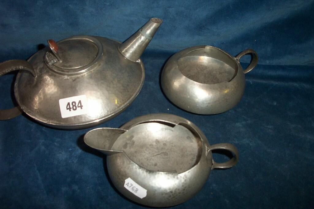 Appraisal: A -piece Tudric pewter tea set with hammered finish comprising