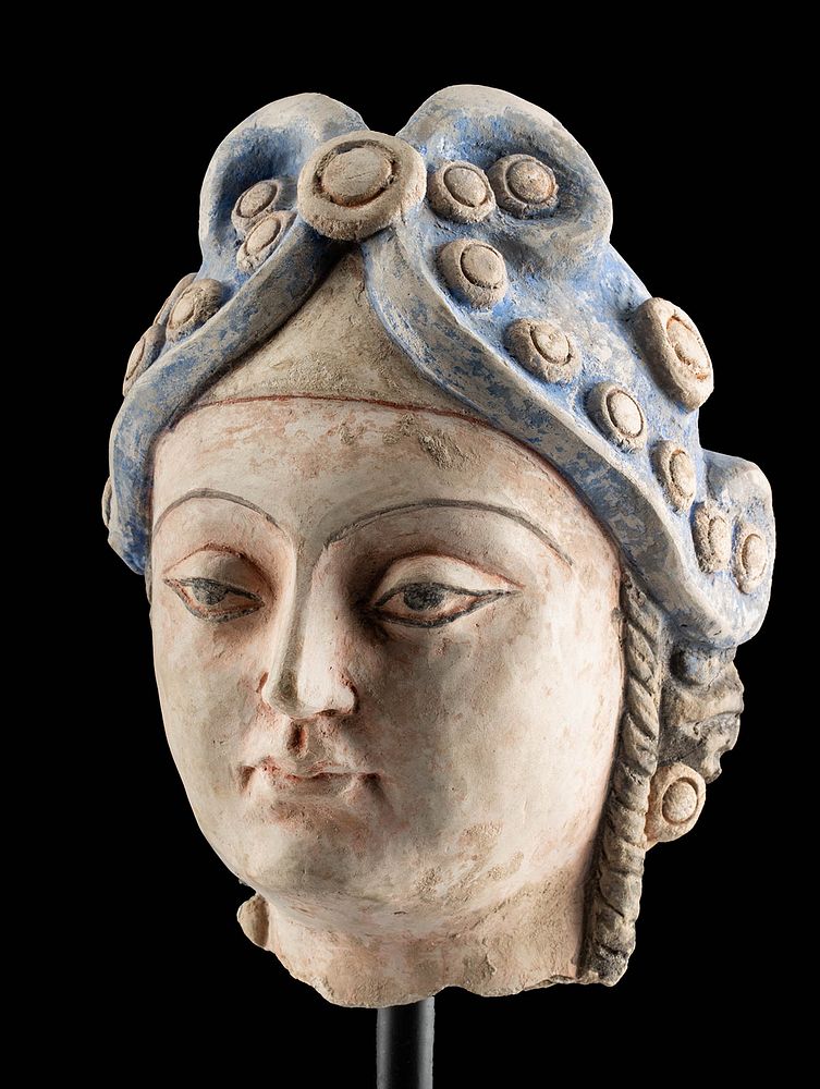 Appraisal: nd C Gandharan Polychrome Stucco Bust of a Lady Central