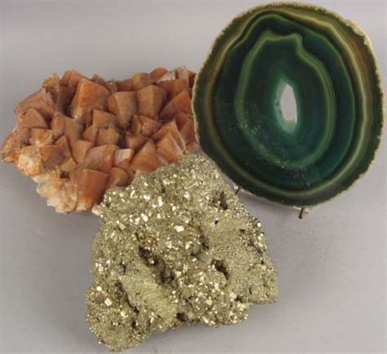 Appraisal: Three Geologic Pieces crystals metallic stone geode Longest