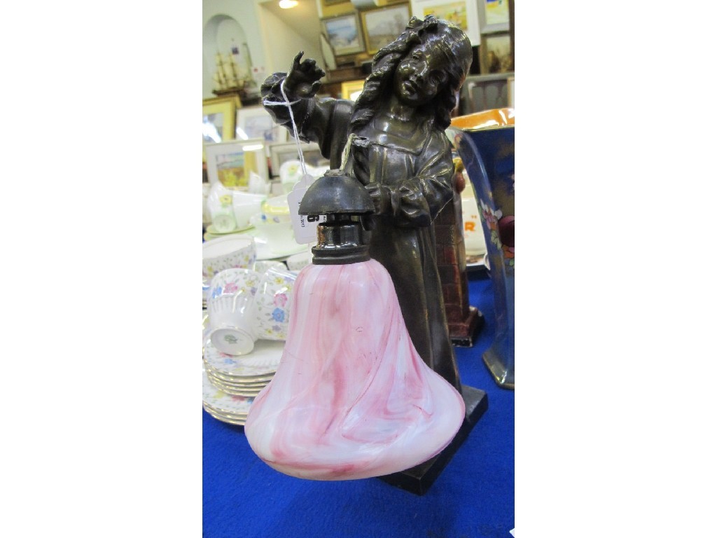 Appraisal: bronze lamp of a girl with glass shade