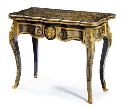 Appraisal: Napoleon III gilt bronze mounted boulle marquetry ebonized games table