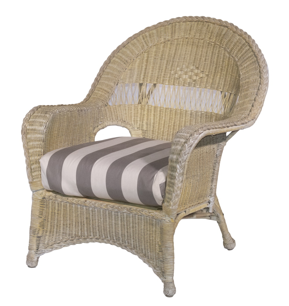 Appraisal: VINTAGE WICKER CHAIR Pale Yellow Painted Chair with grey and