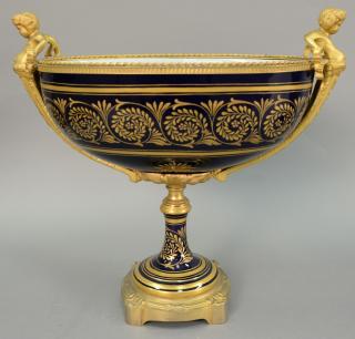 Appraisal: Sevres type compote with brass mounts ht lg Sevres type