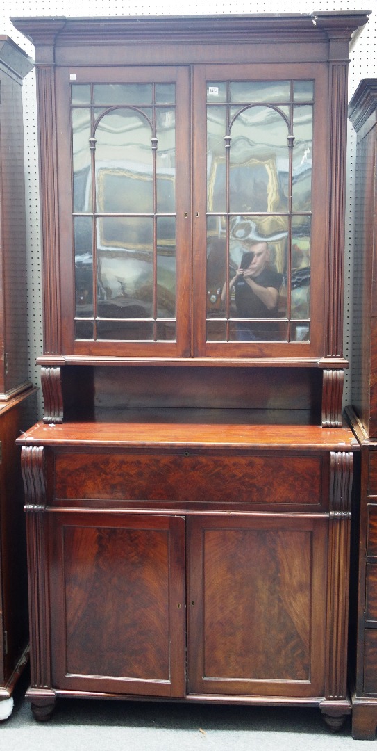 Appraisal: A William IV mahogany secretaire bookcase the pair of glazed