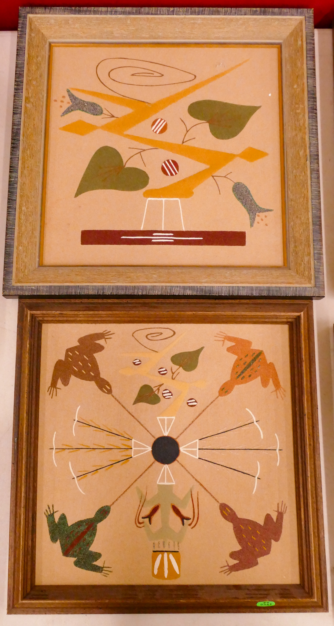 Appraisal: pc Masquat Navajo Sand Paintings Framed Frogs Squash - x