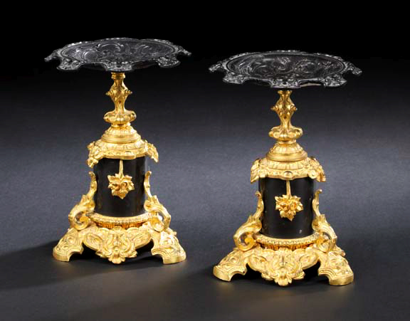 Appraisal: Pair of Napoleon III Gilt- and Ebonized- Brass and Marble