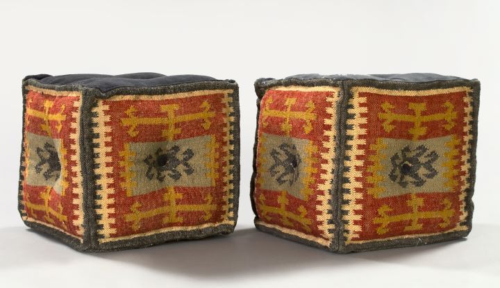 Appraisal: Pair of Middle Eastern Kilim-Upholstered Hassocks of cube form the