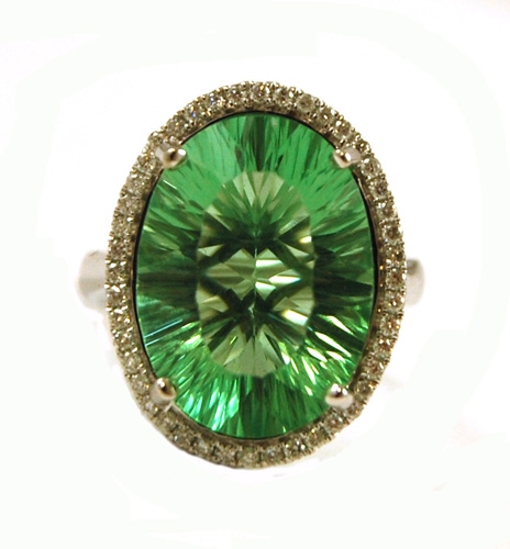 Appraisal: GREEN FLUORITE AND DIAMOND RING k white gold with round-cut