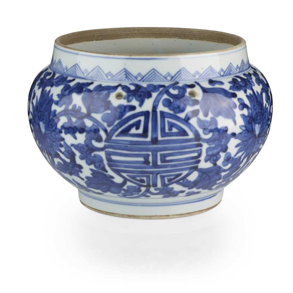 Appraisal: BLUE AND WHITE 'LONGEVITY AND LOTUS' PORRIDGE JAR QING DYNASTY