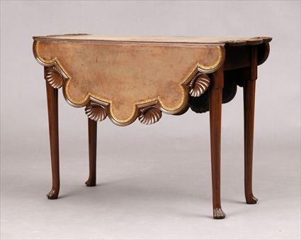 Appraisal: George III-Style Carved Mahogany Drop-Leaf Table with Leather-Inset Top x