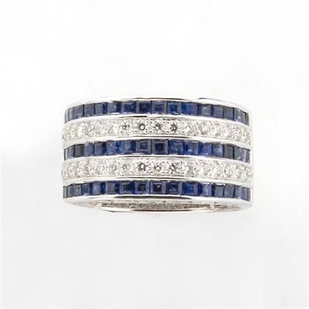 Appraisal: White Gold Diamond and Sapphire Band Ring Estimate -