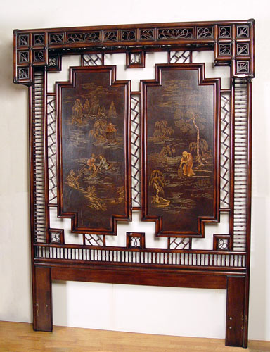 Appraisal: FT TALL CHINESE BAMBOO HAND PAINTED HEADBOARD Two hand painted