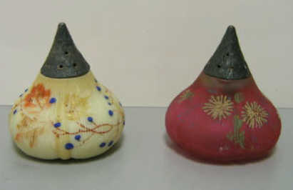 Appraisal: TWO MT WASHINGTON GLASS SALT SHAKERS Opal Crown Milano and