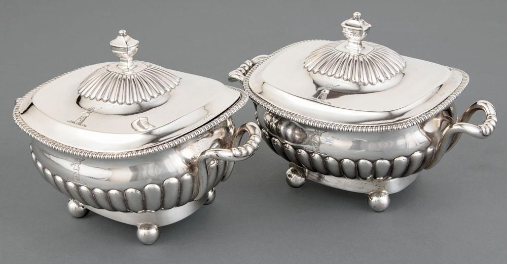 Appraisal: Pair of George III Sterling Silver Sauce Tureens Robert Hennell