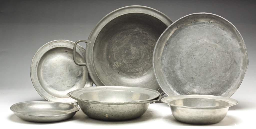 Appraisal: SEVEN EUROPEAN PEWTER BOWLS AND BASINS Late th- th century