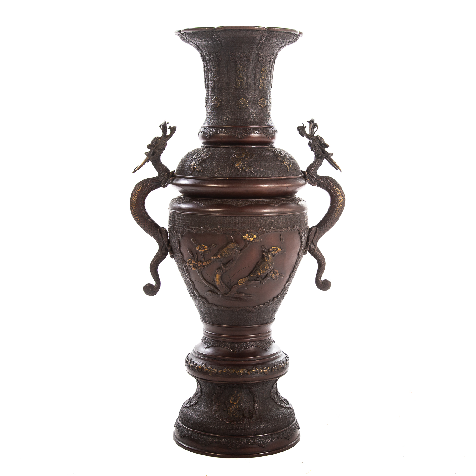 Appraisal: LARGE JAPANESE BRONZE VASE Impressive vase with a pair of