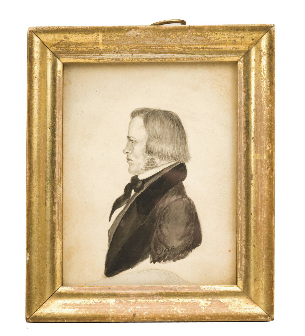 Appraisal: FRAMED WATERCOLOR MINIATURE OF A GENTLEMAN IN BLACK AND WHITE