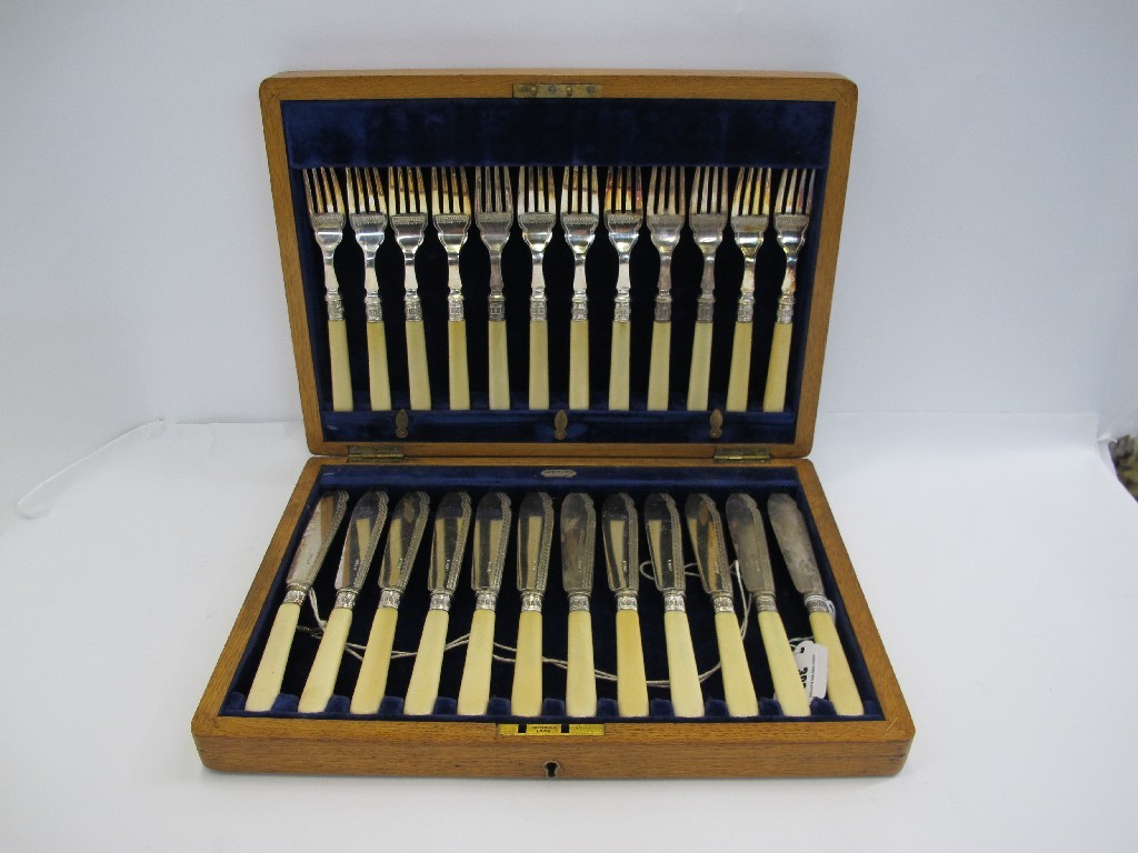 Appraisal: A cased piece fish cutlery set