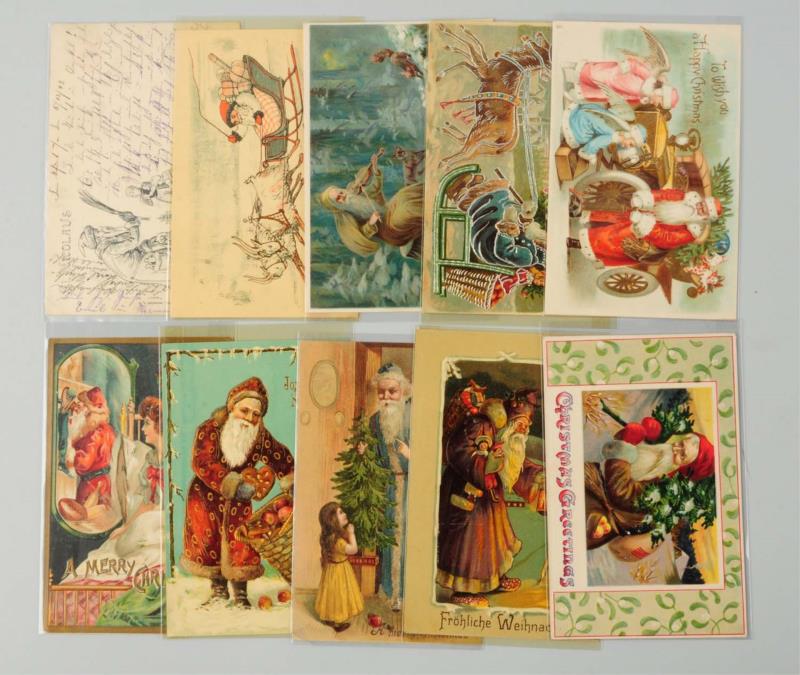 Appraisal: Lot of Santa Postcards Lot has two brown robes one