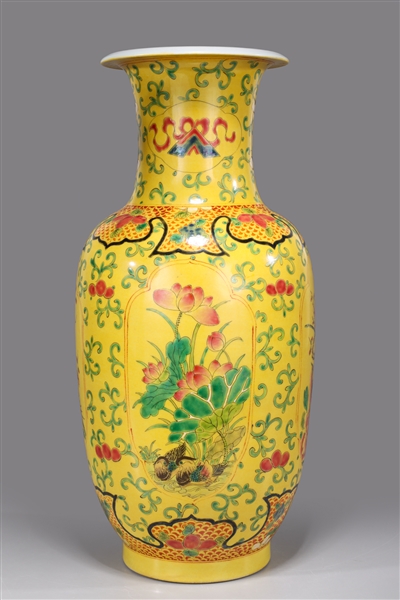 Appraisal: Large Chinese yellow ground enameled porcelain vase with bird and