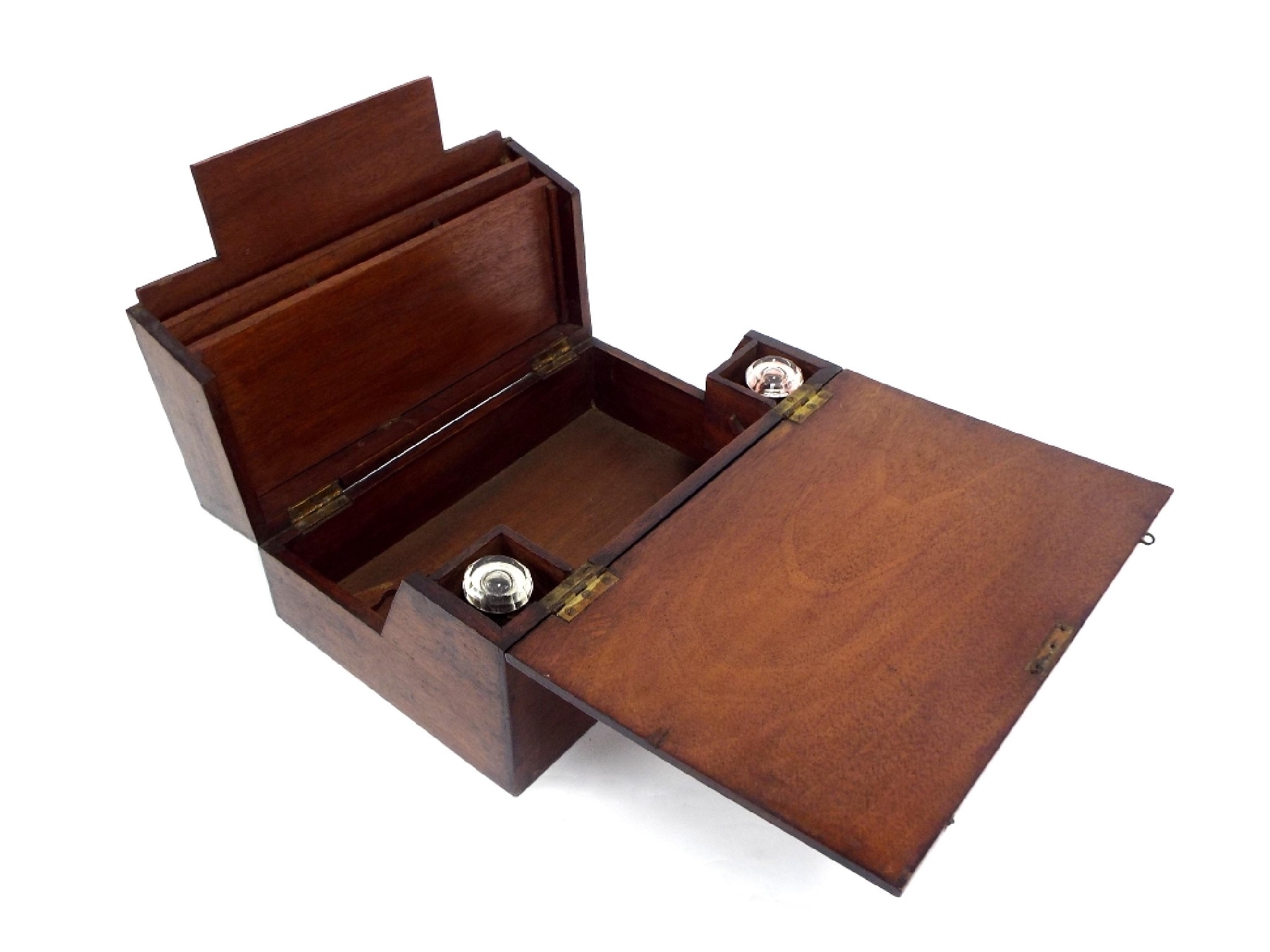 Appraisal: Interesting th century mahogany stationery writing box the hinged lid