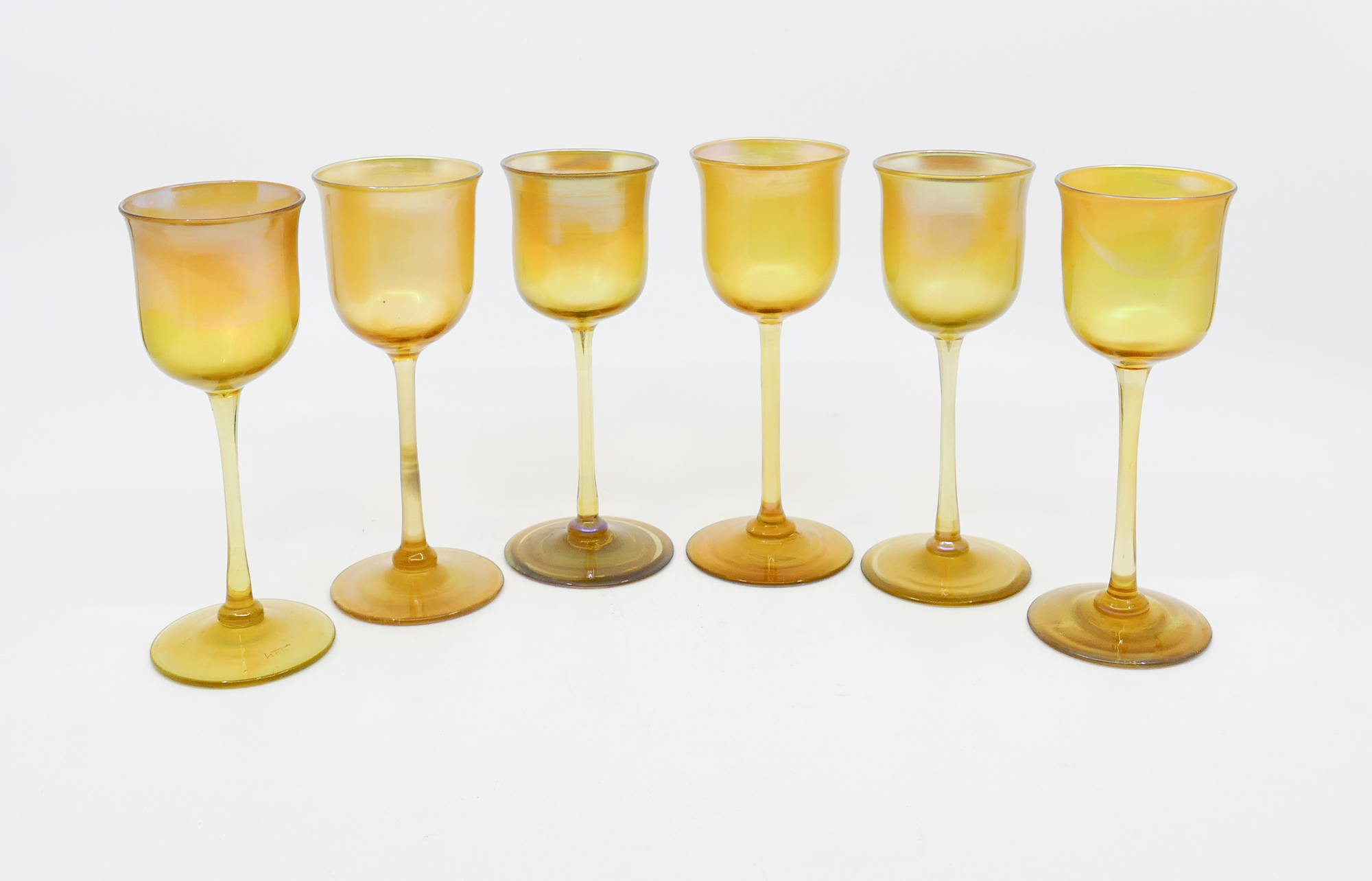 Appraisal: pc Set Tiffany Gold Favrile Glass Cordials Signed L C