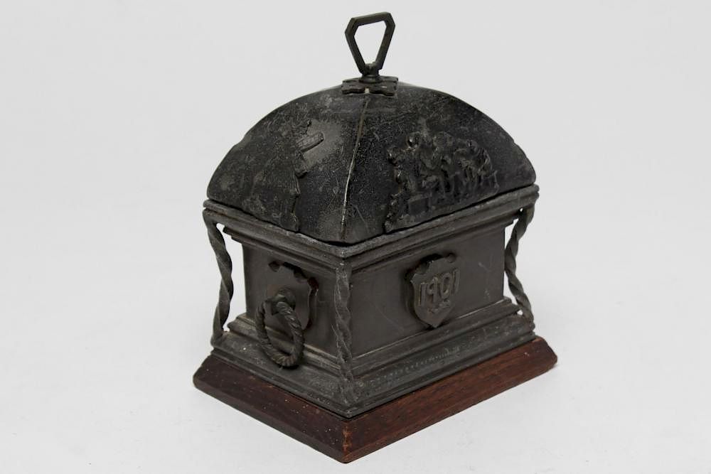 Appraisal: Dutch Tobacco Box Lead with Windmills Dated Dutch soft lead