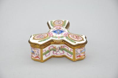 Appraisal: A Hand Painted Porcelain Tabatiere with Dore Mounts The box