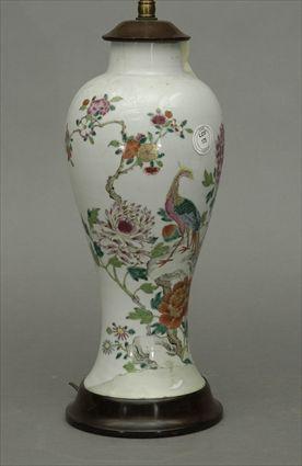 Appraisal: Chinese Famille Rose Porcelain Baluster-Form Vase Mounted as a Lamp