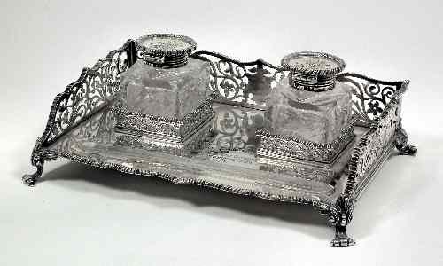 Appraisal: A late Victorian silver rectangular two division inkstand with gadrooned