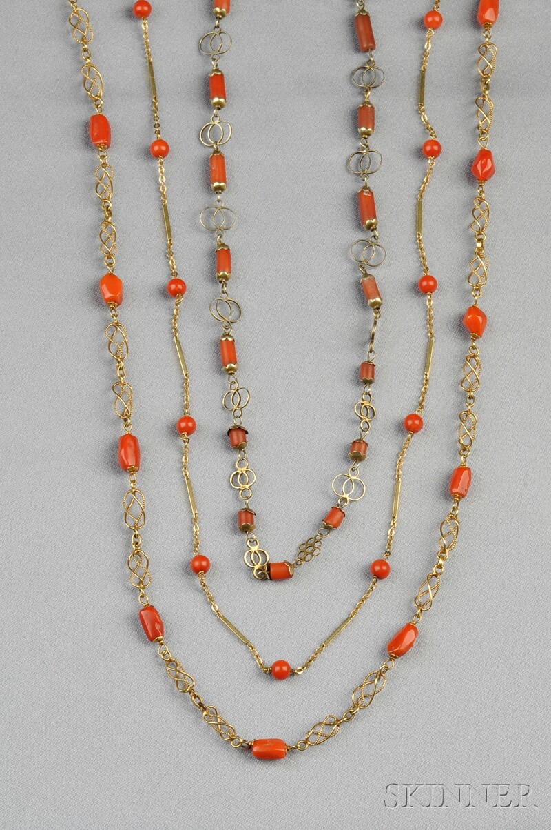 Appraisal: Three kt Gold and Coral Necklaces each composed of coral