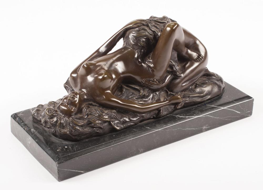 Appraisal: Patinated Bronze Erotic Figural Group after Jef Lambeaux signature inscribed