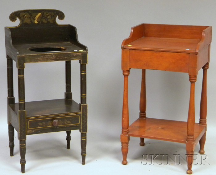 Appraisal: Grained and Stencil-decorated Wooden Chamber Stand and a Pine Washstand